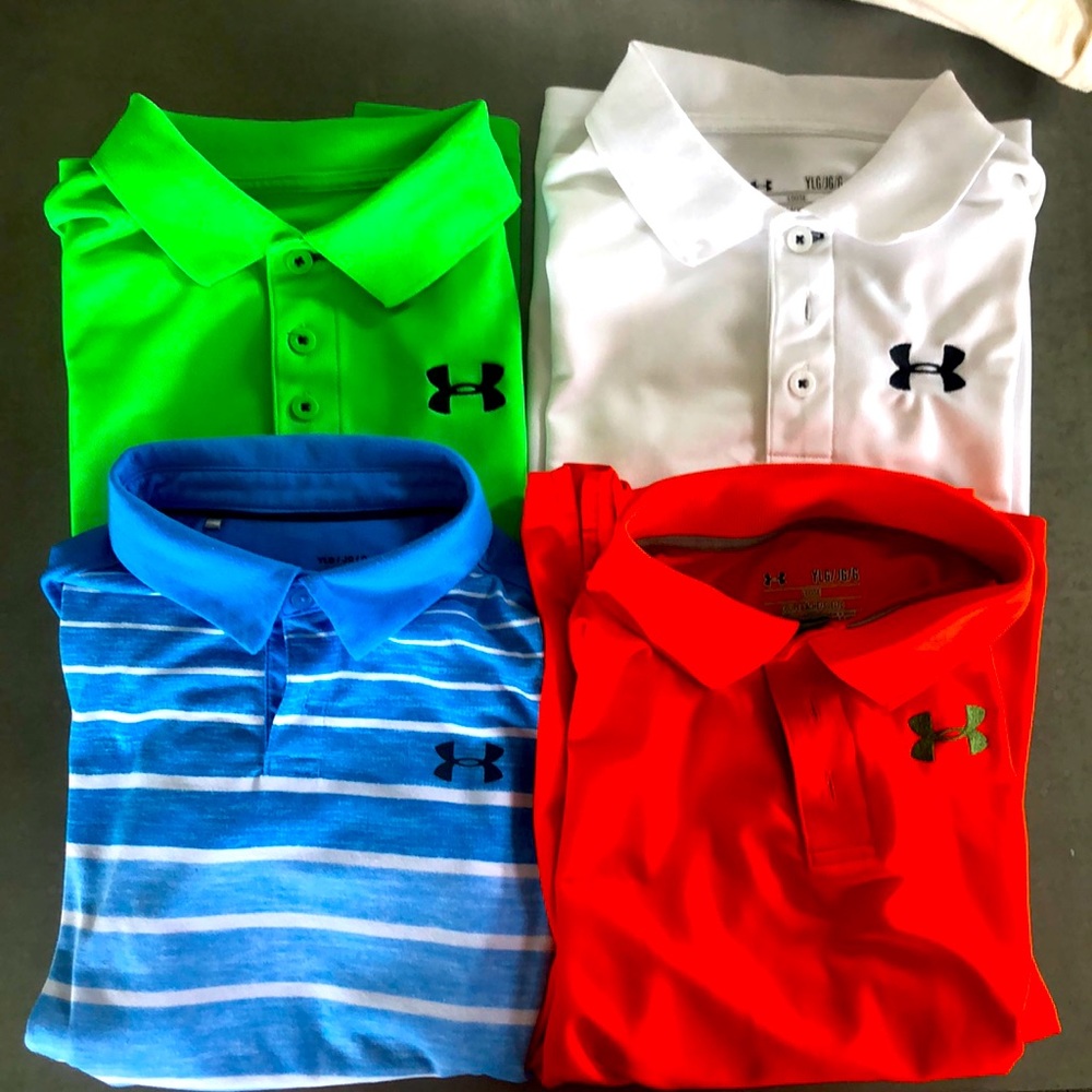 Lot of 4 under armour golf heat gear polo boys YLG
